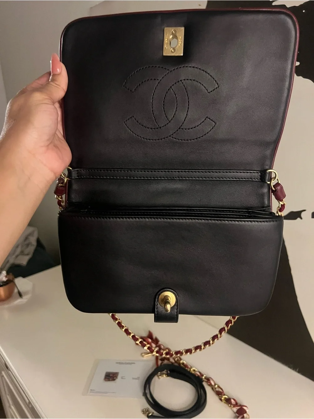 CHANEL Floral Velvet Chain Crossbody in Burgundy, Pink and Black